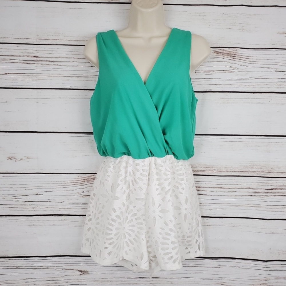 Style Rack | Sleeveless Faux Wrap Lace Romper